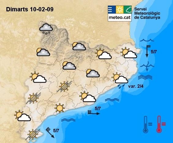 Mapa de dimarts previst pel servei meteorològic
