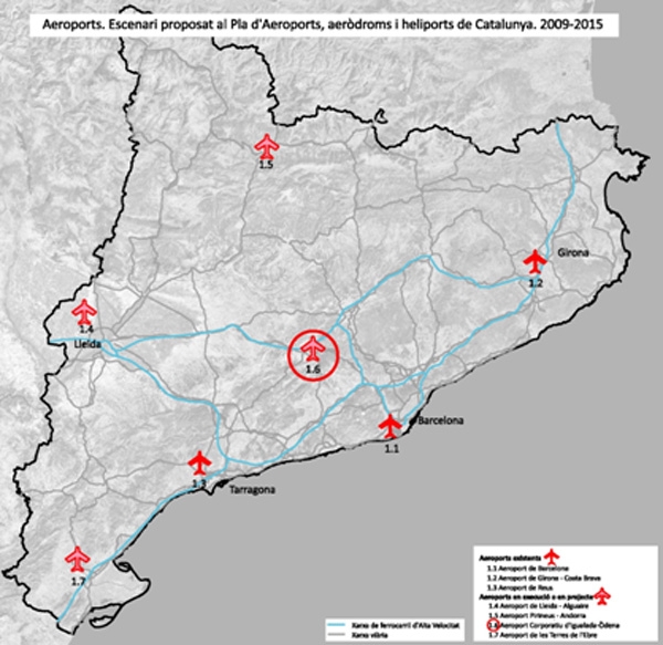 Mapa dels aeroports catalans, amb el corporatiu inclòs.