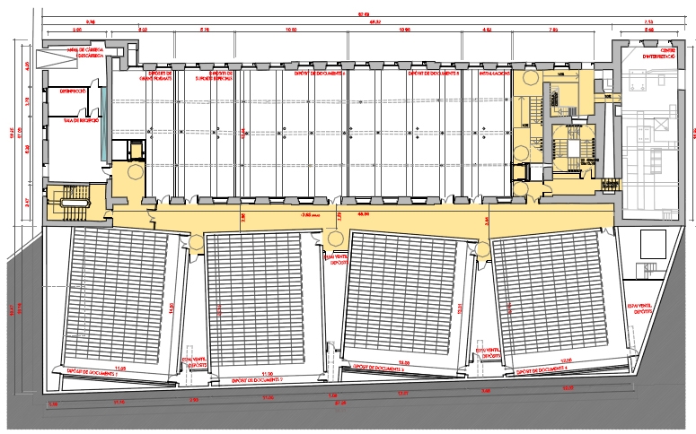 Plànol de la planta -1, amb els dipòsits de documents de l'Arxiu Comarcal