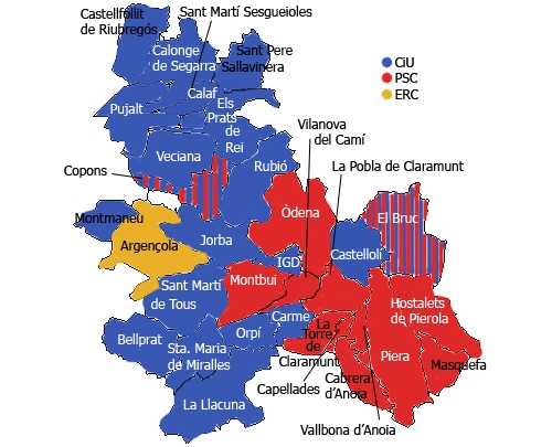 Mapa polític comarcal de les europees 2009