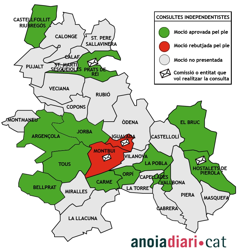 Mapa de les consultes per la independència a l'Anoia