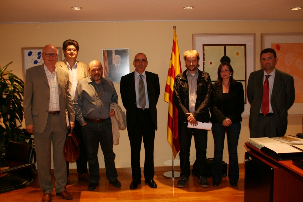 El Conseller Baltasar, la Diputada Marina Llansana, el Gerent de l'ACA, Adolf Martínez i els representants del Gremi