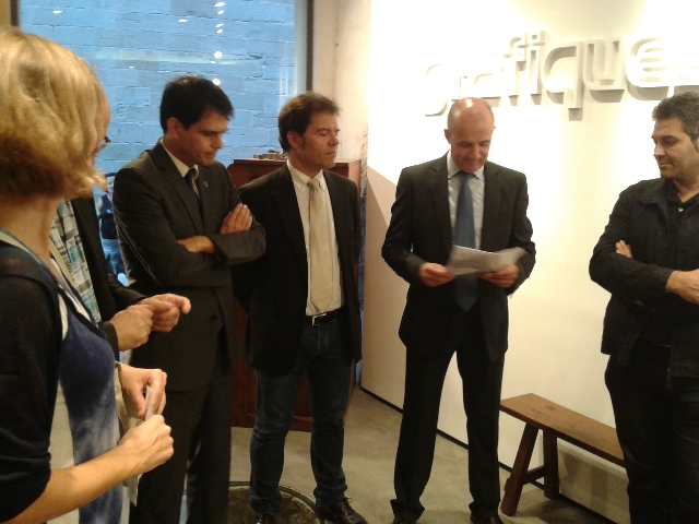 Àngels Chacon, Josep Miserachs, Marc Castells, Blai Paco, Àngel Acevedo i Joan Domènech durant la inauguració