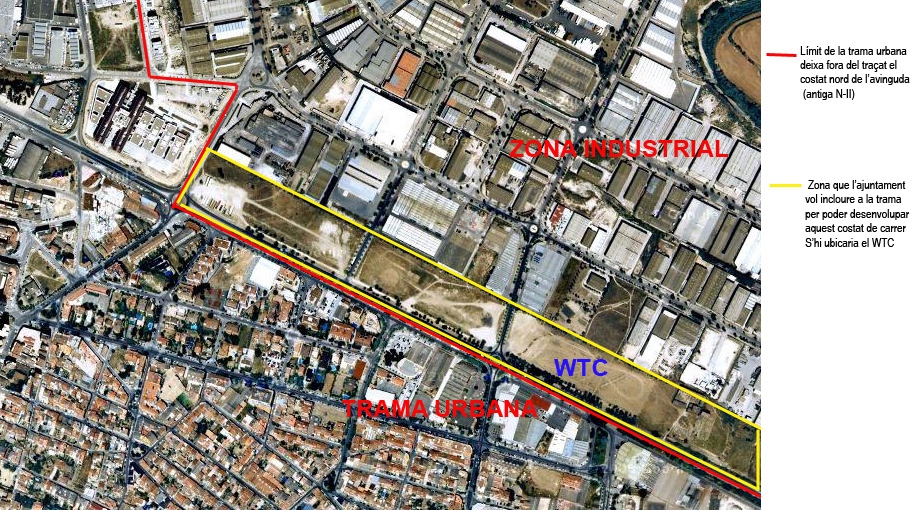 Mapa de la limitació de la trama urbana i la ubicació del World Trade Center (WTC)