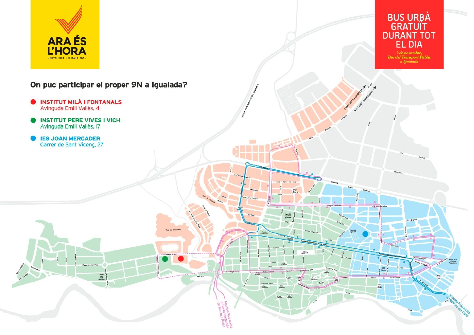 Centres de votació per zones a Igualada