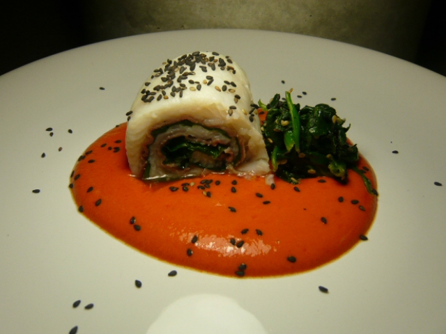 Rotlle de llenguado amb salsa de 'piquillos'