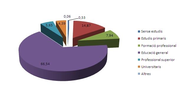 Atur a l'Anoia per nivell acadèmic (%). Dades: Agost de 2010