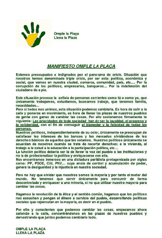 Manifest 'Omple la plaça'