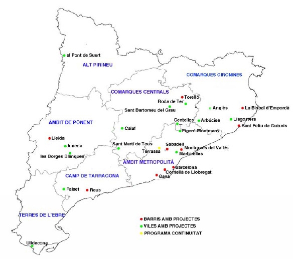 Mapa amb les poblacions que han aconseguit la Llei de Barris 2009