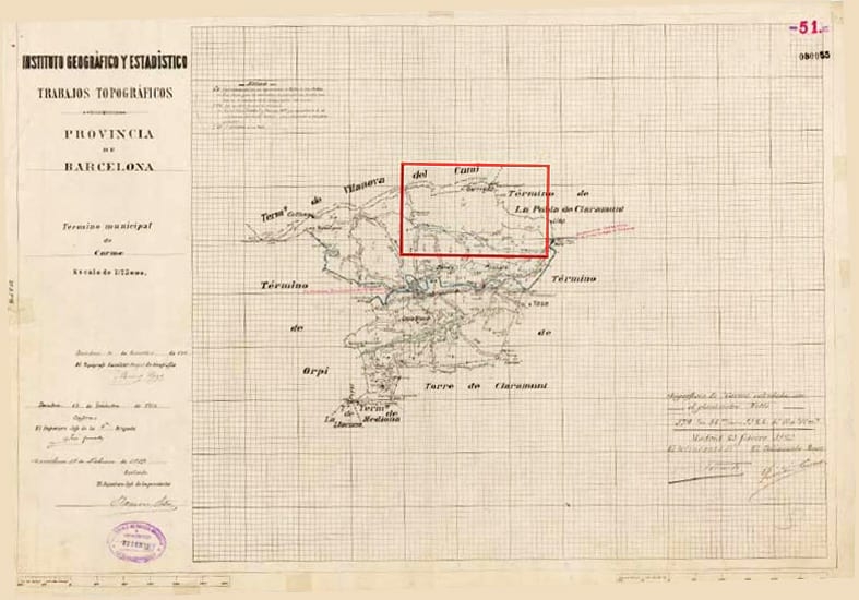 Mapa del Instituto Cartográfico y Estadístico del municipi de Carme (DIBA)