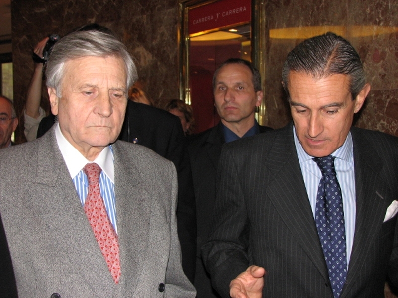 El president del BCE, Jean-Claude Trichet (a l´esquerra), aquest dilluns a Madrid - ACN