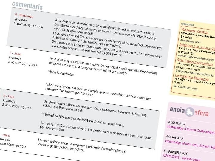 Secció de comentaris on s'ha fet el comentari dos mil