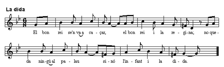 Fragment de la canço popular de "La dida", en què es basa la comopsició de Requesens