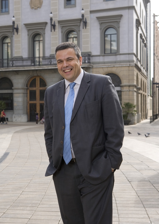 Pere Calbó a la plaça de l'Ajuntament