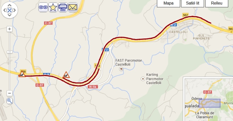 El Mapa Continu de Trànsit mostra les retencions a l'A-2 que ha provocat l'incendi