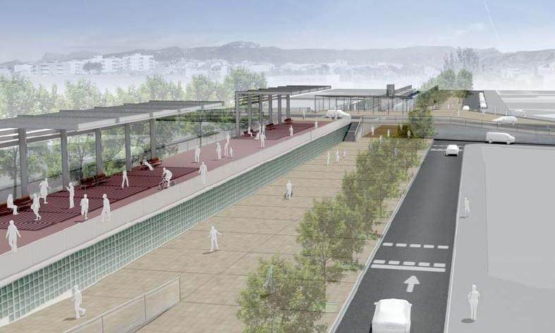 Imatge virtual del passeig lineal i millora de estació de Vilanova del Camí