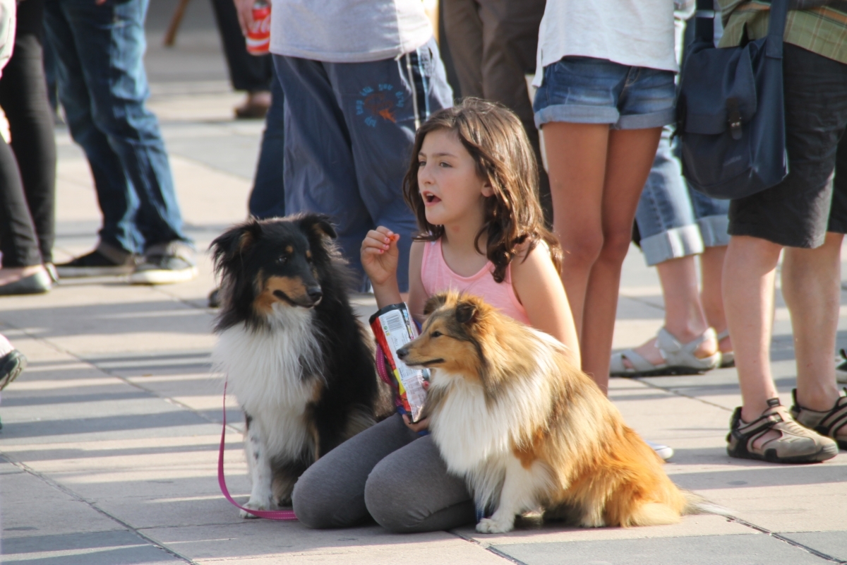 Una de les participants de la prova d'agility amb els seus dos gossos