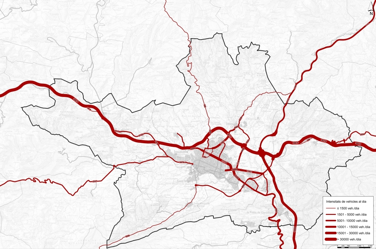 Mapa de calor del trànsit en les diferents vies de comunicació de la Conca d'Òdena