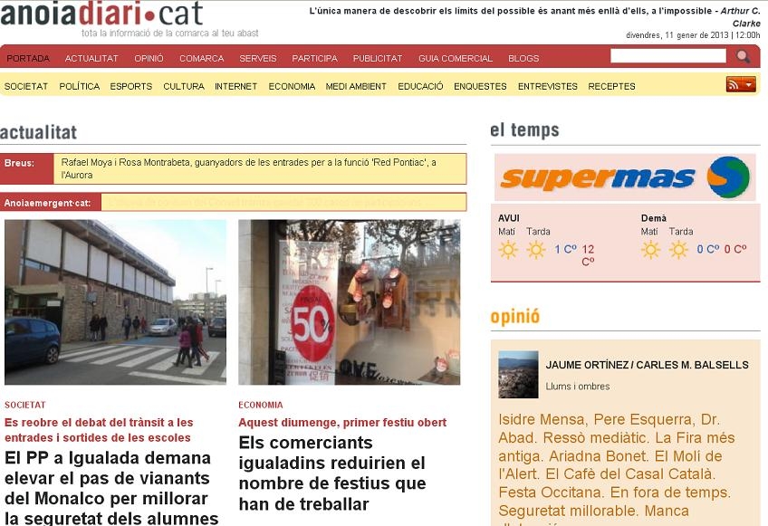 Portada de divendres, 11 de gener de 2013