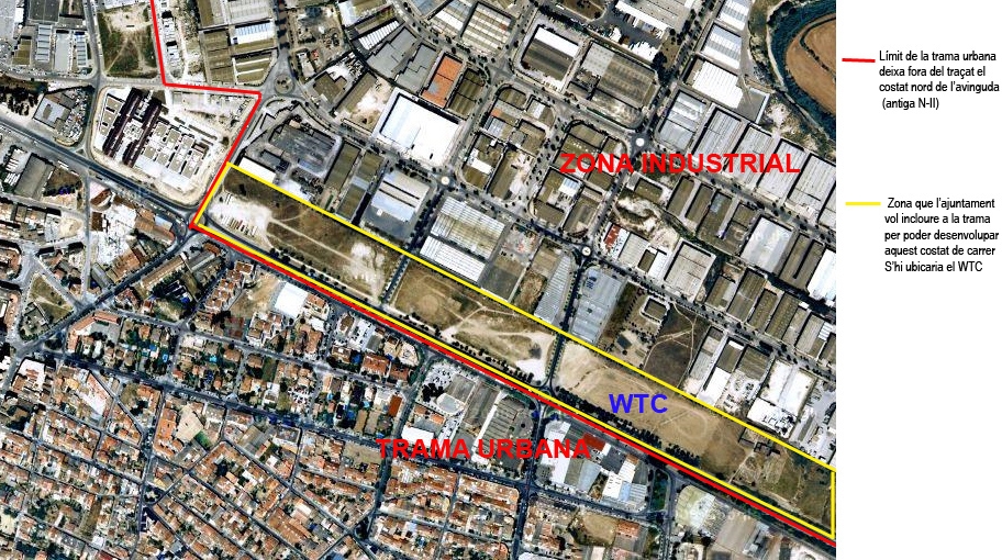 En groc la zona que es vol incloure a la trama urbana