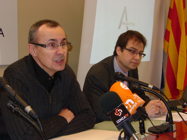 Joan Torras i Ferran Raja en la presentació d'Anoia Activa