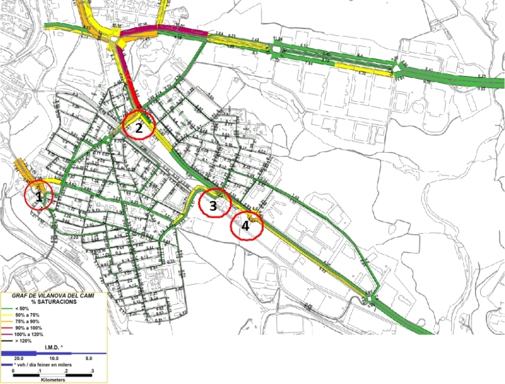 Plànol amb les zones actuals més saturades pel trànsit