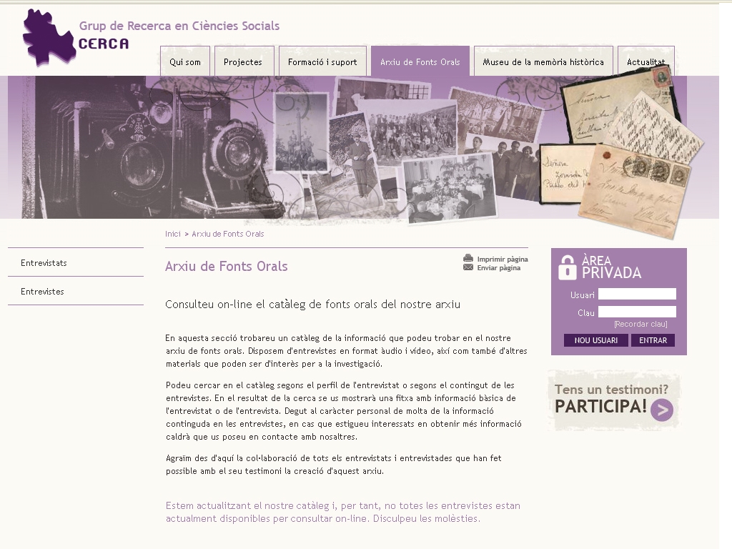 El grup CERCA compta amb un arxiu a la web