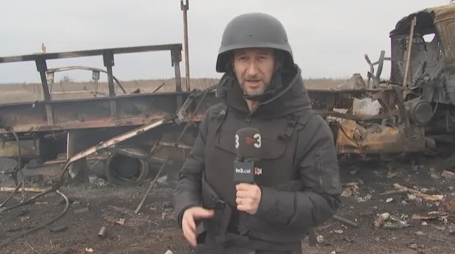 Manel Alías al front de guerra del Donbass, a Donetsk (Foto: TV3)