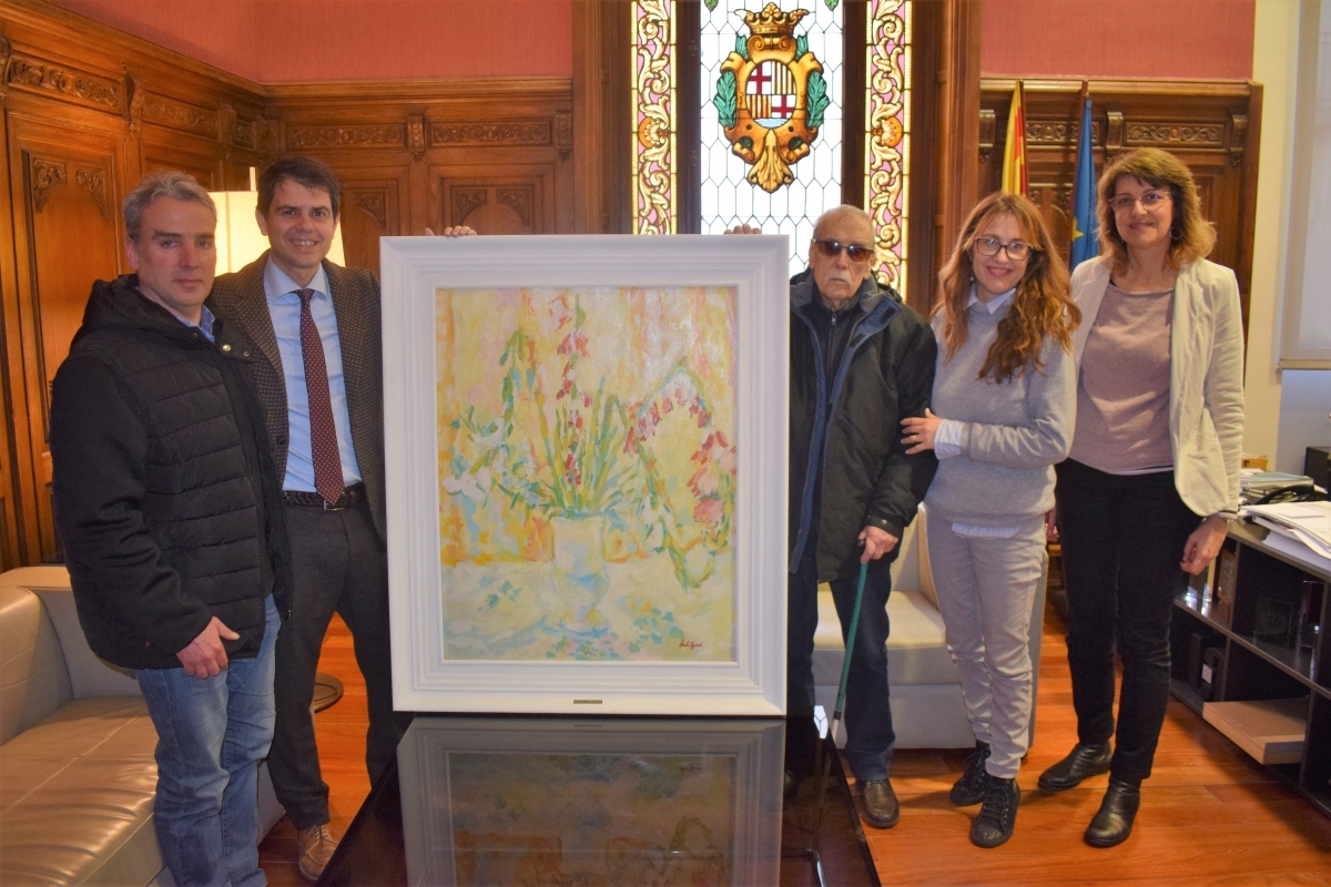 Joan Graells, a la dreta del quadre, amb el batlle Marc Castells, la regidora Patrícia Illa i la directora del Museu, Glòria Escala