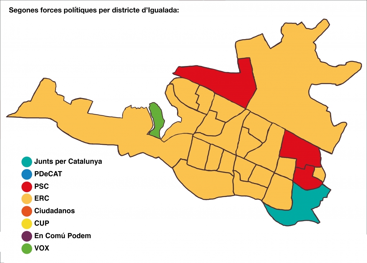 ERC és segona força als districtes on va guanyar Junts; el PSC ho és a tres districtes on va guanyar ERC