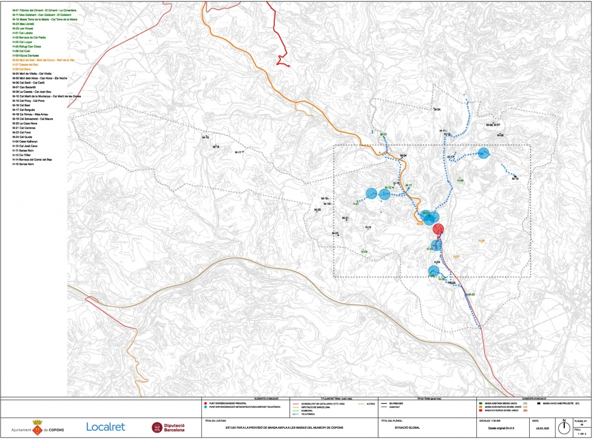 Situació de les masies de Copons. DIBA.