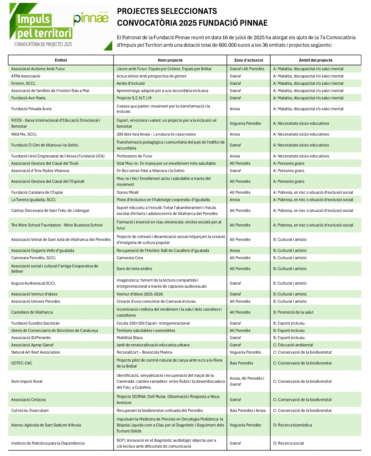 Projectes seleccionats. Pinnae.